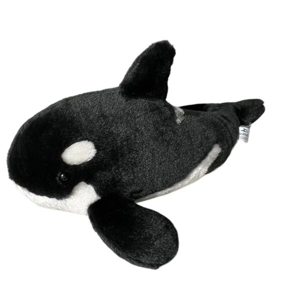 SEA WORLD SHAMU WHALE Black White Plastic Eyes 16” 2015 STUFFED ANIMAL PLUSH TOY - Picture 1 of 8